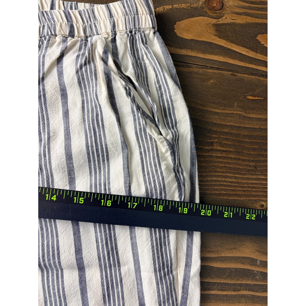 Marine Layer Allison Pants Women M Crop Cream Navy Stripe Tencel Pull On Pockets - Picture 4 of 12